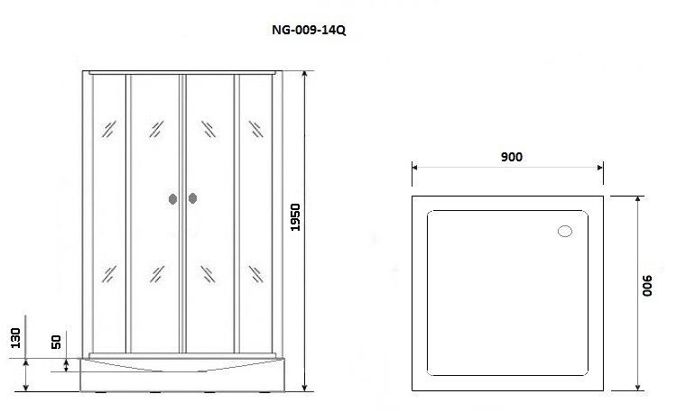 Душ. уголок NG- 009-14Q (900х900х1950) низкий поддон(13см) стекло МАТОВОЕ, 2 места Niagara ECO 0091422Q - Вид №2