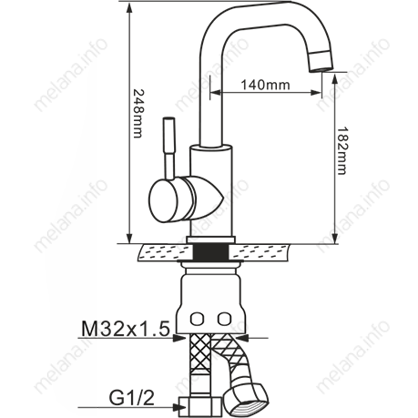 Смеситель д/кухни MELANA-F6102 нерж.сталь, однорычажный, сатин  - Вид №1