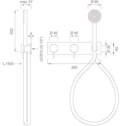 Ceadesign Настенный комплект из 2 смесителей для ванны / душа с ручным душем Milo360 Mil 85y - Вид №1
