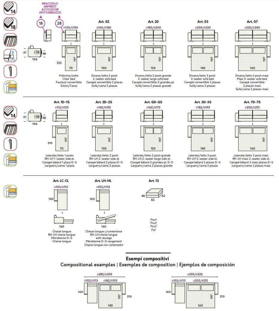 Двуспальный диван-кровать из ткани с полуостровом Felis Day &amp ARCH-00089866 - Вид №12