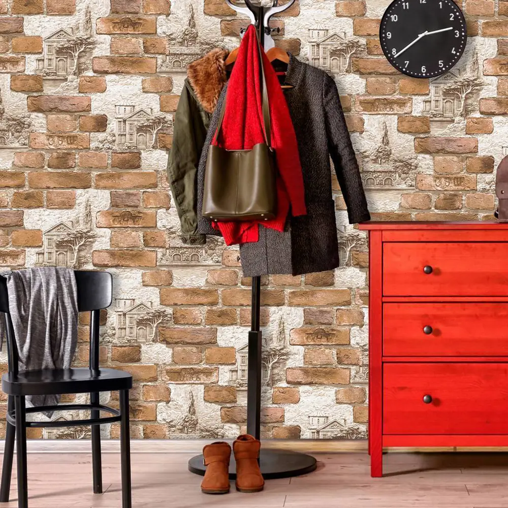 САРАТОВСКИЕ ОБОИ Брист - виниловые обои под кирпич в коричневых тонах 85282093 Бристоль STLM-0820093 - Вид №2