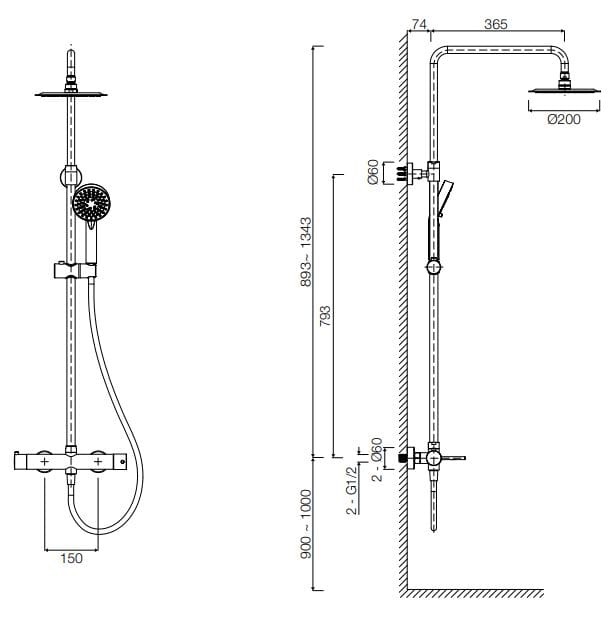 Латунная настенная душевая колонна с ручным душем TAMANACO SIRENA ARCH-00065178 - Вид №4