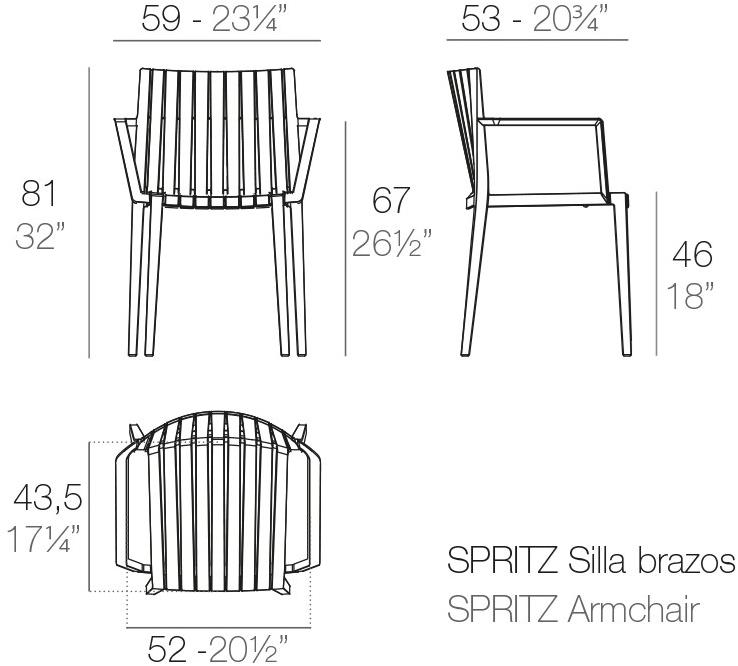 VONDOM Садовый стул из полипропилена с подлокотниками Spritz 56015 - Вид №10