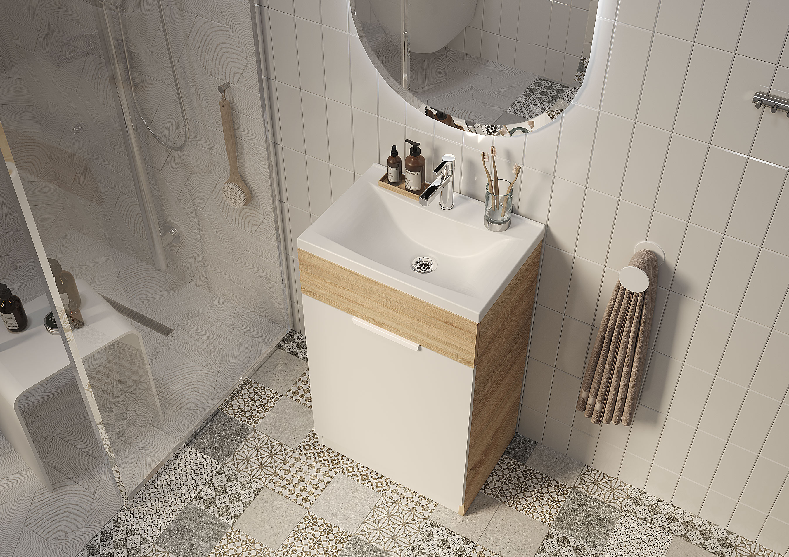 Ц0000000523 Тумба с раковиной Revo 50Н 1д. Дуб Сонома 1 Marka 