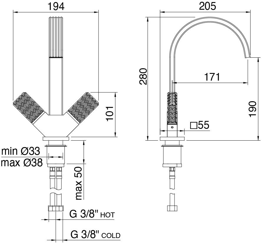 Rubinetterie Treemme Смеситель для раковины с одним отверстием из латуни Kea sun-id-1434393 - Вид №1