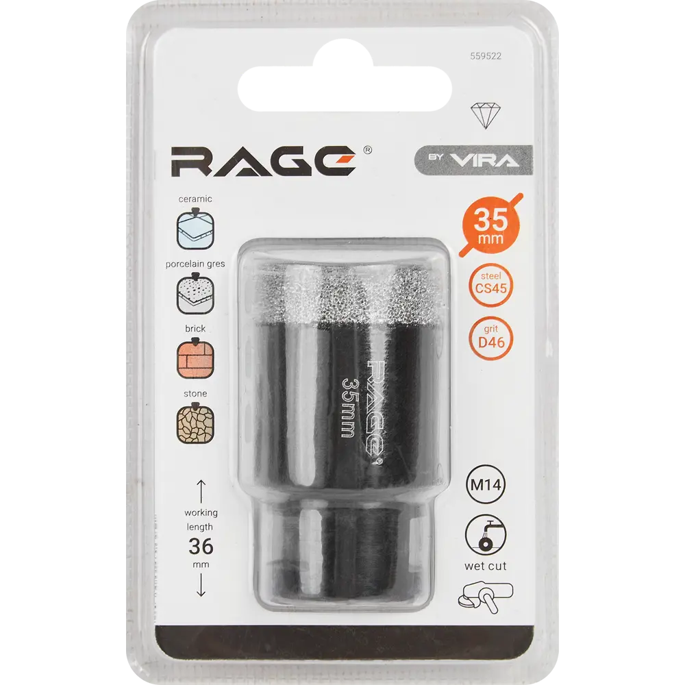 Алмазная коронка RAGE 35 мм для керамогранита и керамики 87692477 STLM-0075102 - Вид №5