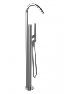 Y080B+Y080A  Напольный смеситель для ваннывылет 22,4 см ручка ручка открывания/закрывания, регулирующая поток и температуру ручная лейка FIT держатель ручной лейки гибкий шланг 125 см ПВХ впуски 1/2'' напольный Fantini Rubinetti AA/27 НЕРЖАВЕЮЩАЯ СТАЛЬ