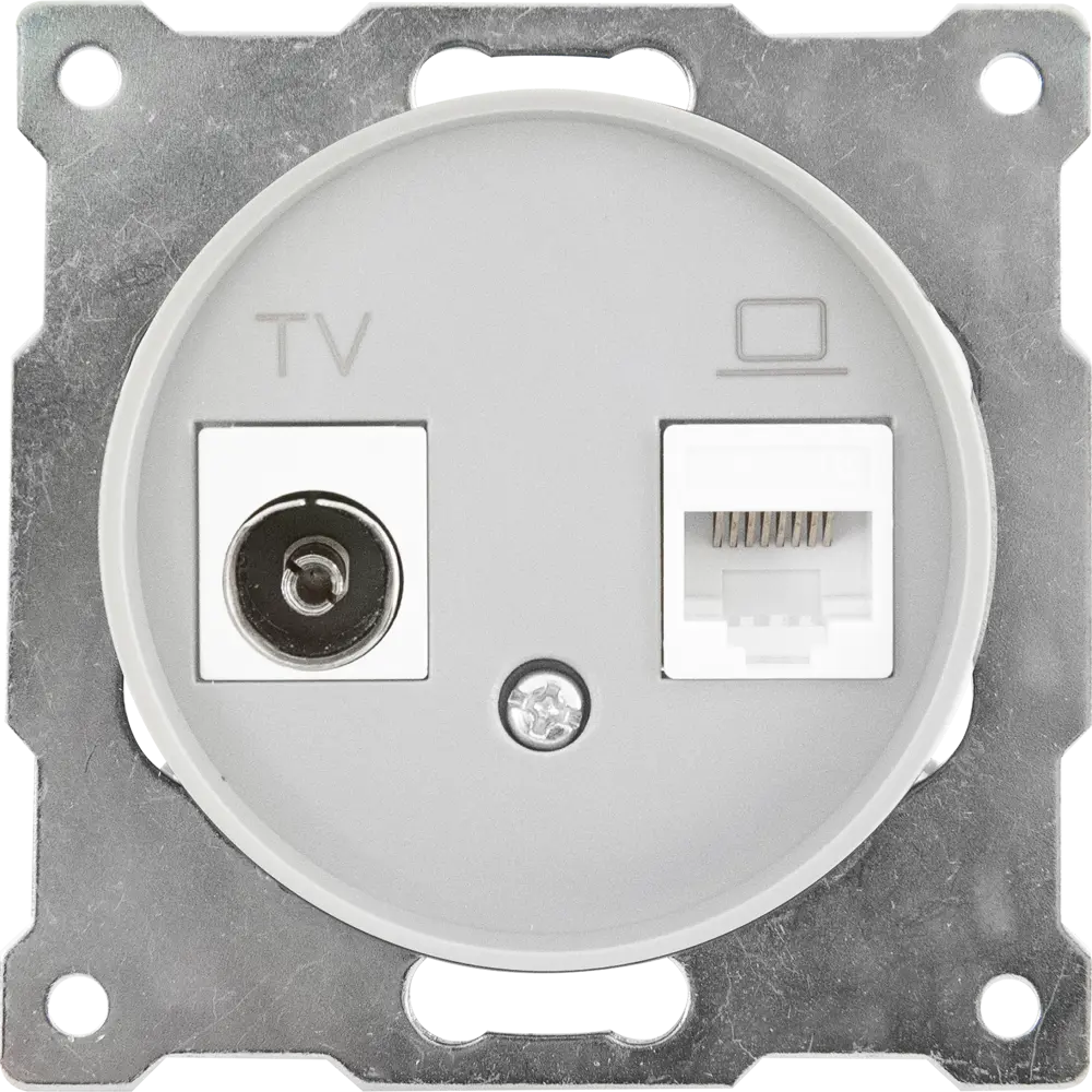 Розетка двойная антенна/компьютер TV/RJ45 кат.5e встраиваемая Onekeyelectro 1E20811302 цвет серый Florence STLM-2089493