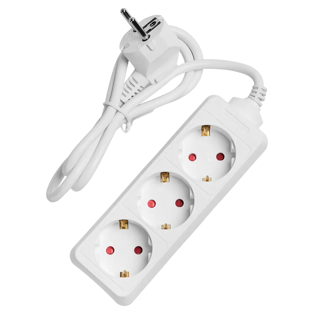 Удлинитель бытовой Skybeam 3x1 1 м 3 розетки с заземлением 3680 Вт цвет белый STLM-2196723