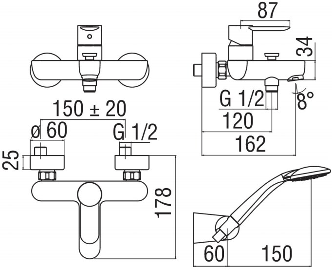 Nobili Rubinetterie Смеситель для ванны настенный с ручным душем Sand sun-id-1425538 - Вид №5
