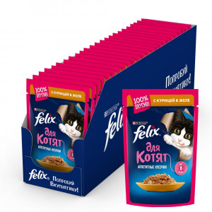 ПР0042530*24 Корм для котят Аппетитные кусочки курица в желе, пауч 85 г (упаковка - 24 шт) FELIX