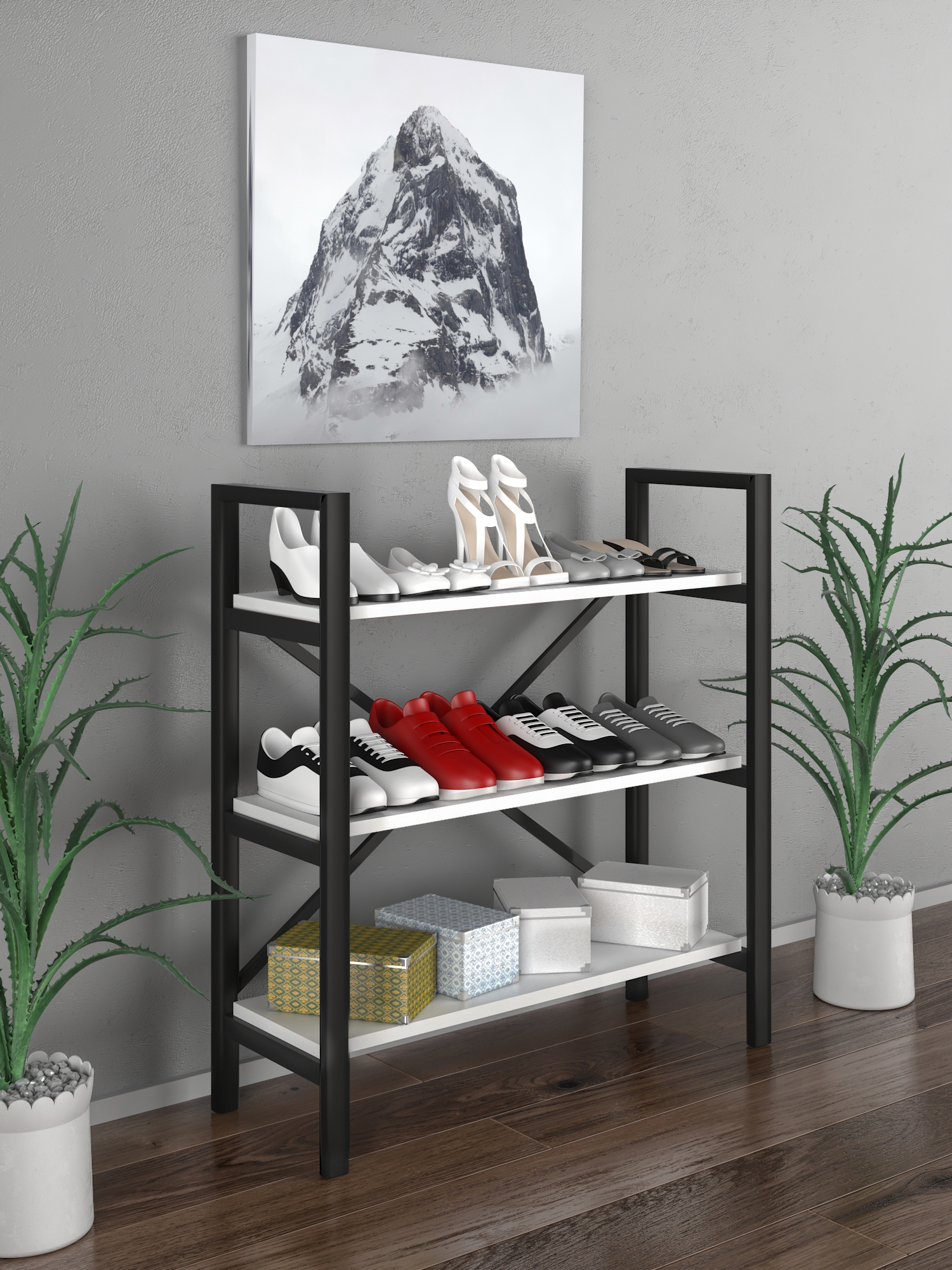 91076778 Полка для обуви 90x90x35 см 3 полки сталь цвет белый STLM-0471652 ISMAT DECOR
