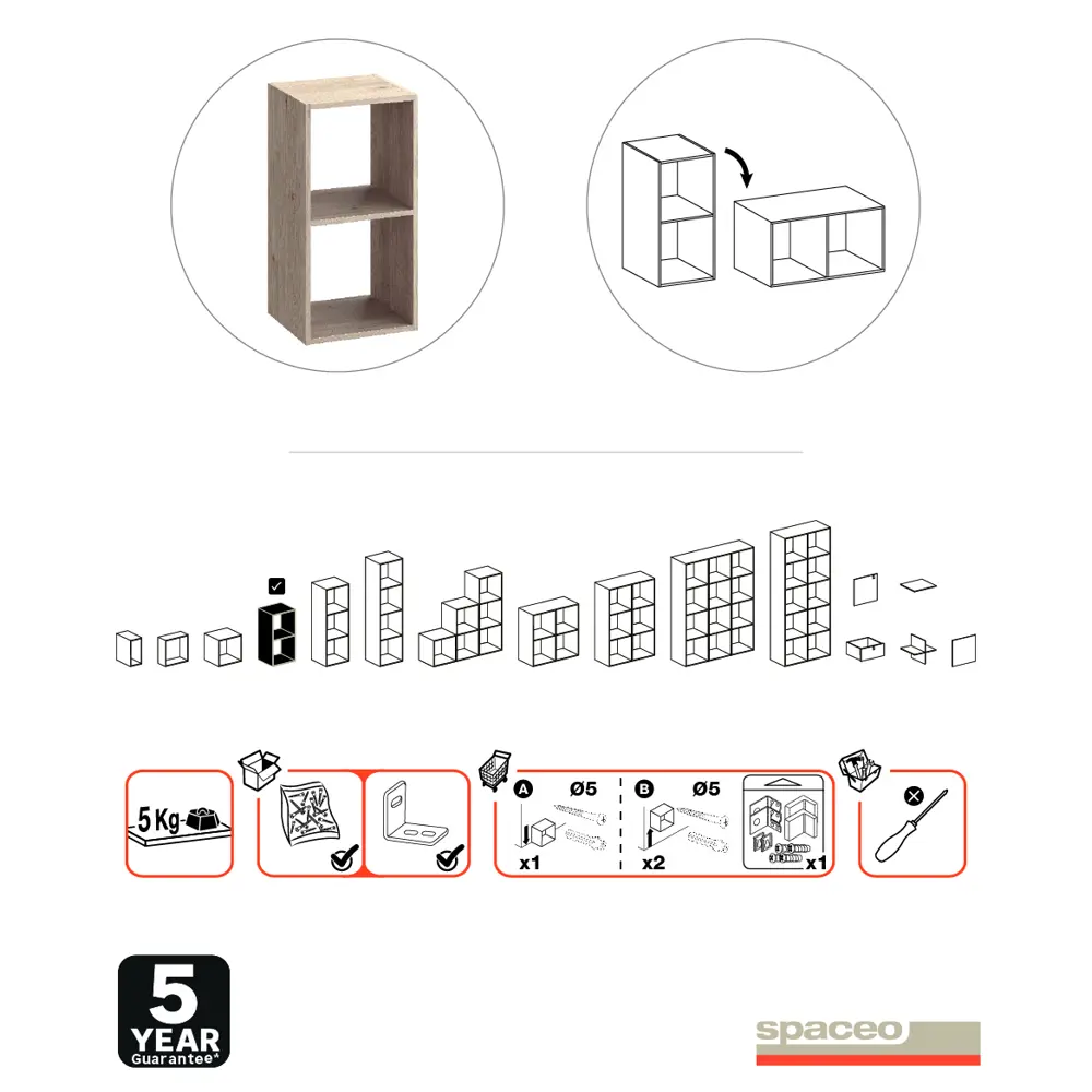 Стеллаж Spaceo KUB 2 секции 36x70.5x31.7 см ЛДСП цвет гикори джексон STLM-2203744 - Вид №12
