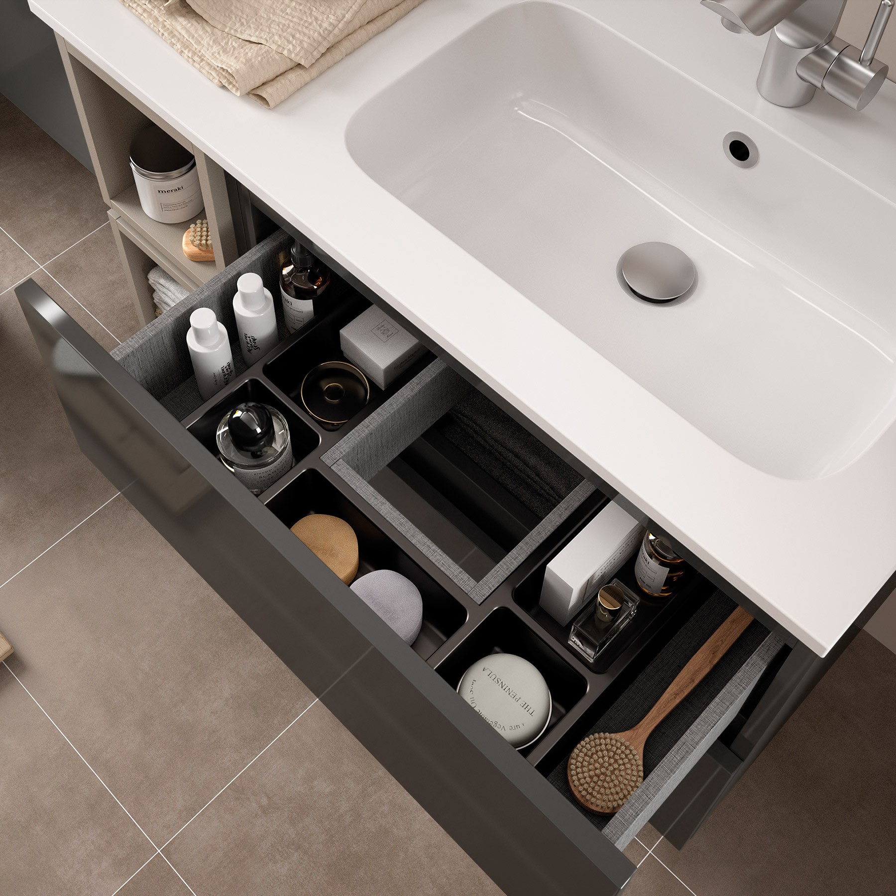 23318 SALGAR Мебель для умывальника FUSSION LINE 700 2 ящика GLOSS GREY 697 x 540 x 450 мм Глянцевый серый - Вид №4