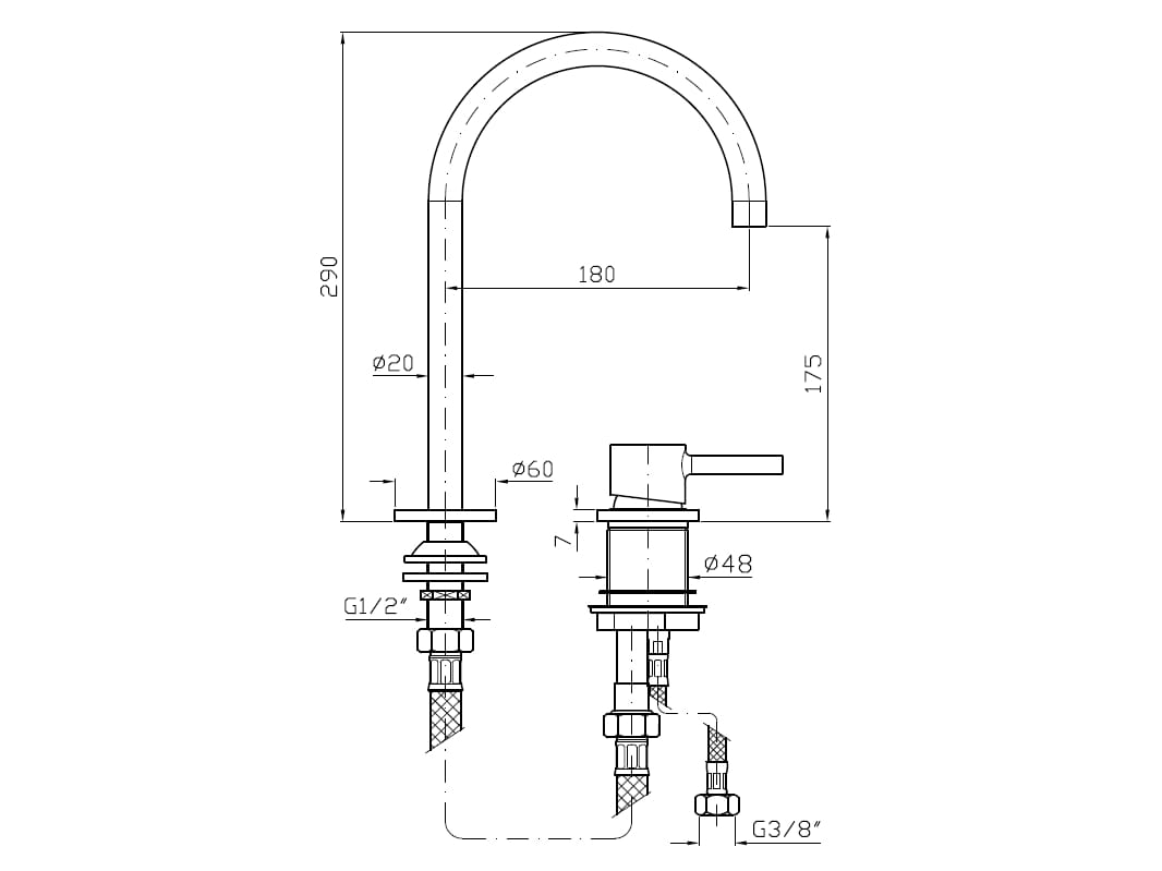 Смеситель для раковины с 2 отверстиями с ограничителем расхода Zucchetti Pan S ARCH-00076245 - Вид №10