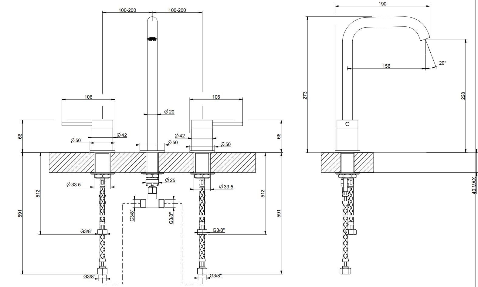 Смеситель для раковины с 3 отверстиями из нержавеющей стали Gessi Messi316 ARCH-00057766 - Вид №3