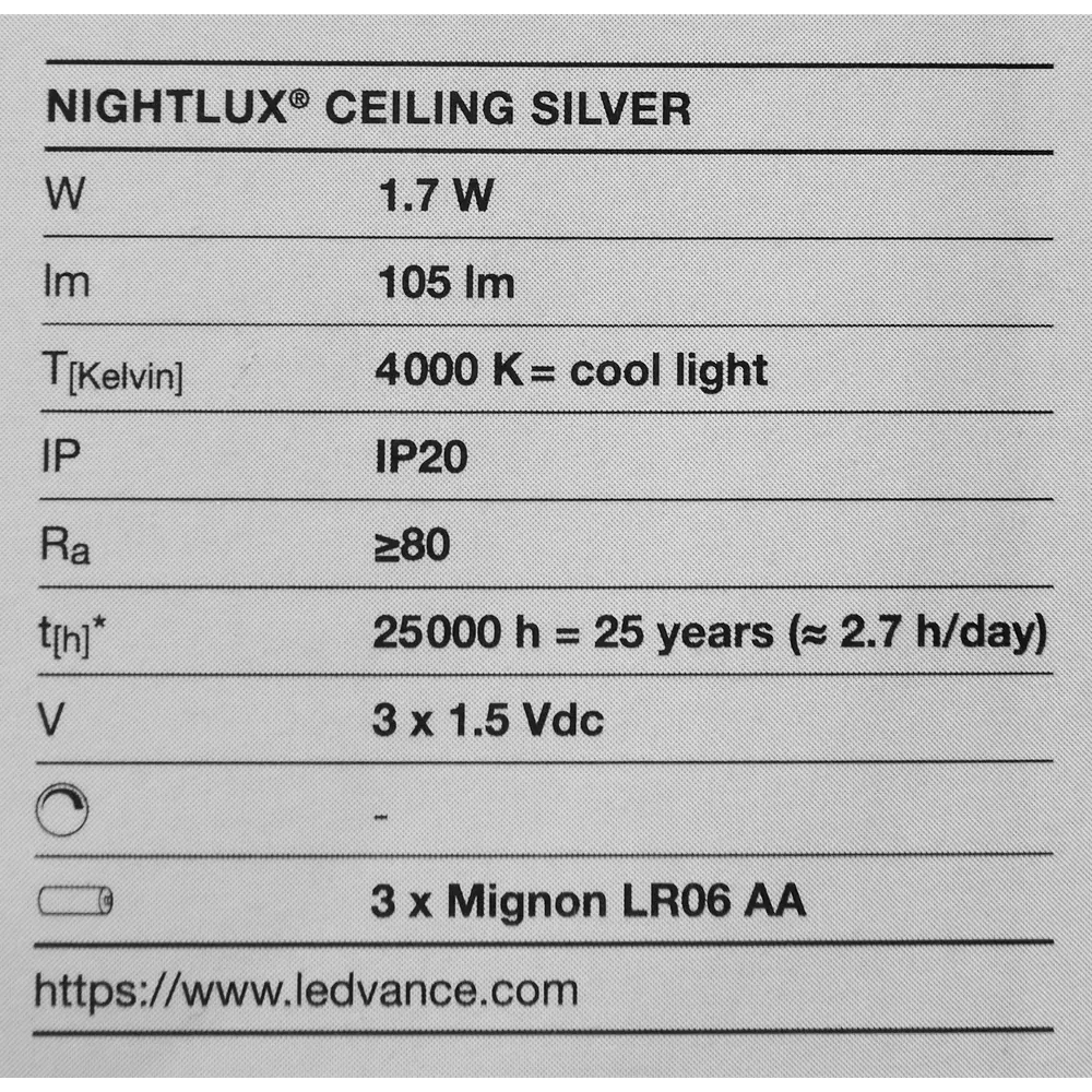 Светильник светодиодный Ledvance Nightlux Ceiling на батарейках крепление на клей, цвет серый STLM-2150670 - Вид №5