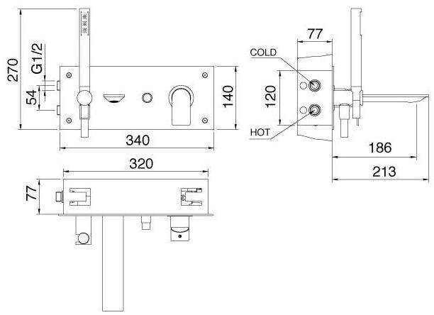 Rubinetterie Treemme Смеситель для ванны настенный с ручным душем Ran 2205 - Вид №1