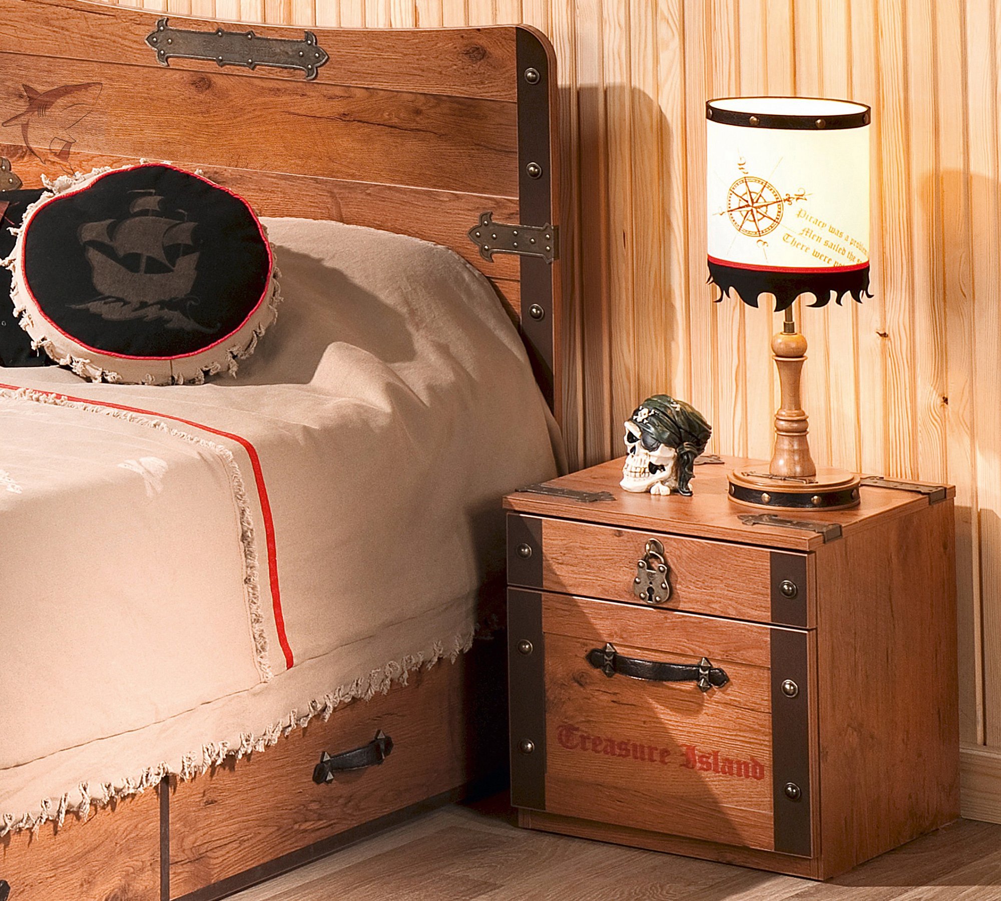 Прикроватная тумбочка узкая с 2 ящиками Pirate CILEK PIRATE 00-3832591 Коричневый Santreyd  - Вид №1