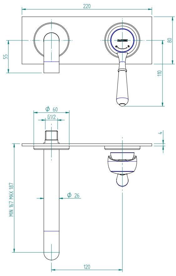ZAZZERI Смеситель для раковины настенный, однорычажный, с тарелкой 900 sun-id-1439122 - Вид №1
