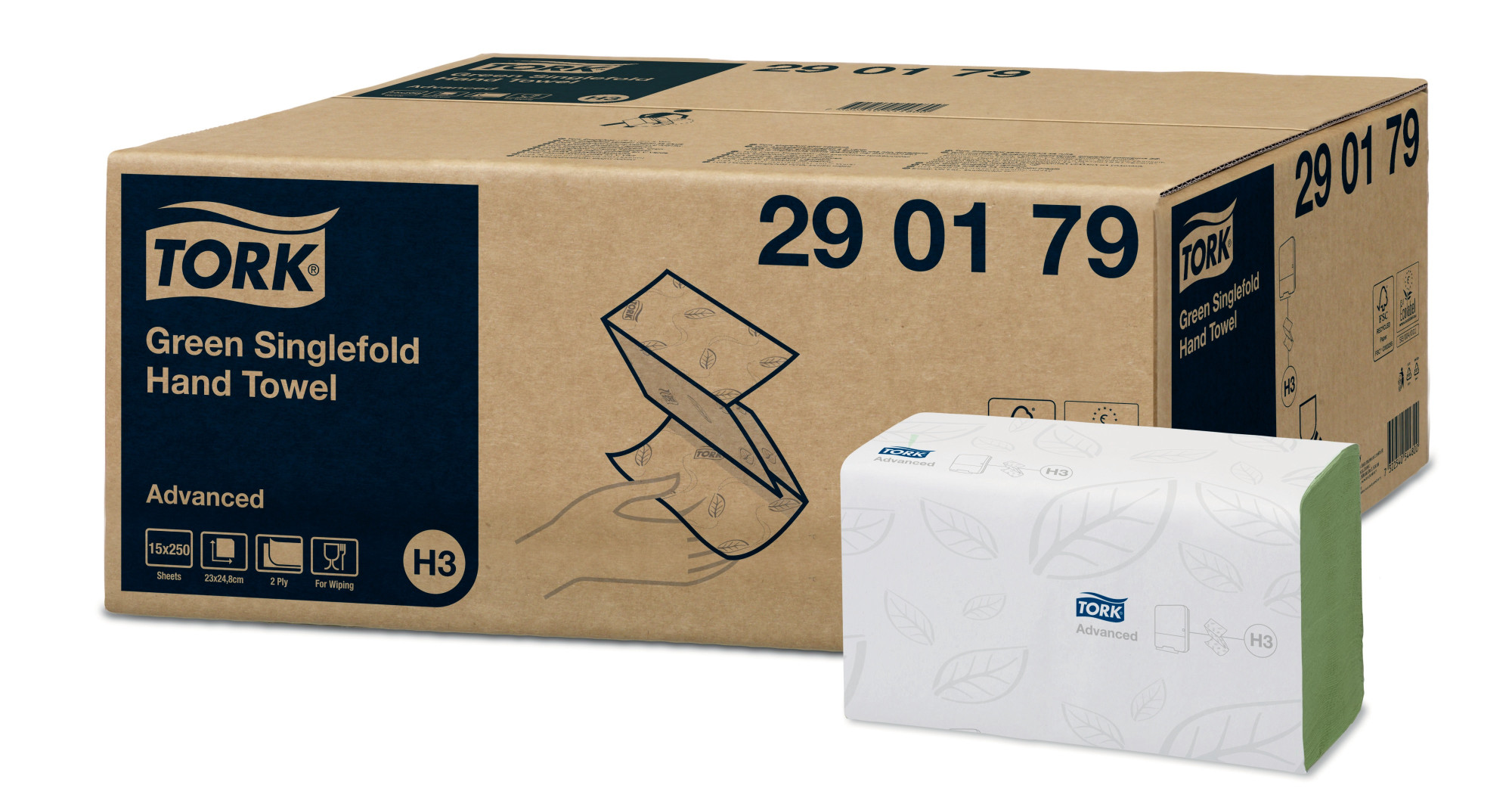 29017950 Односложенное зеленое полотенце (сложенное zz) расширенное Tork 