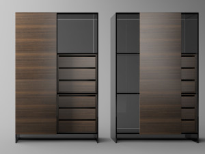 Секционный шкаф из дерева и стекла с раздвижными дверями