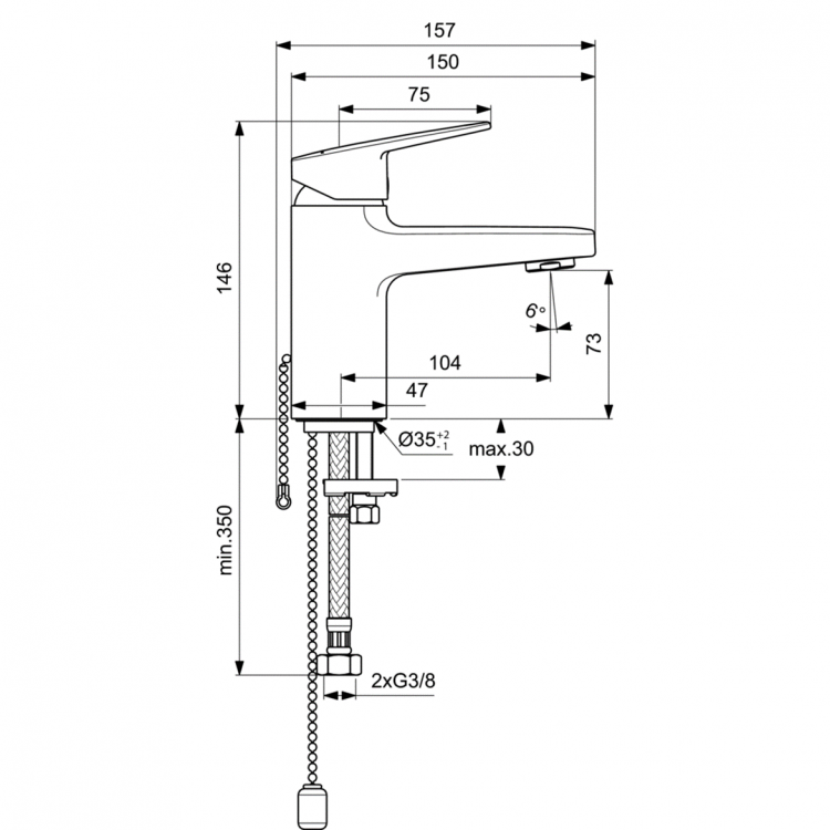 BD210AA Смеситель для раковины с цепочкой Ideal Standard CERAPLAN  - Вид №3