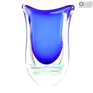 4516 ORIGINALMURANOGLASS Ваза Мыльный пузырь - сине-зелёная - Сатурн - соммерсо - муранское стекло OMG 13 см