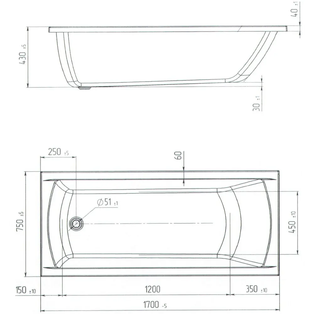 Ванна 100Acryl Ницца акриловая 170x75 см ножки в комплекте У99329 STLM-2056597 - Вид №11