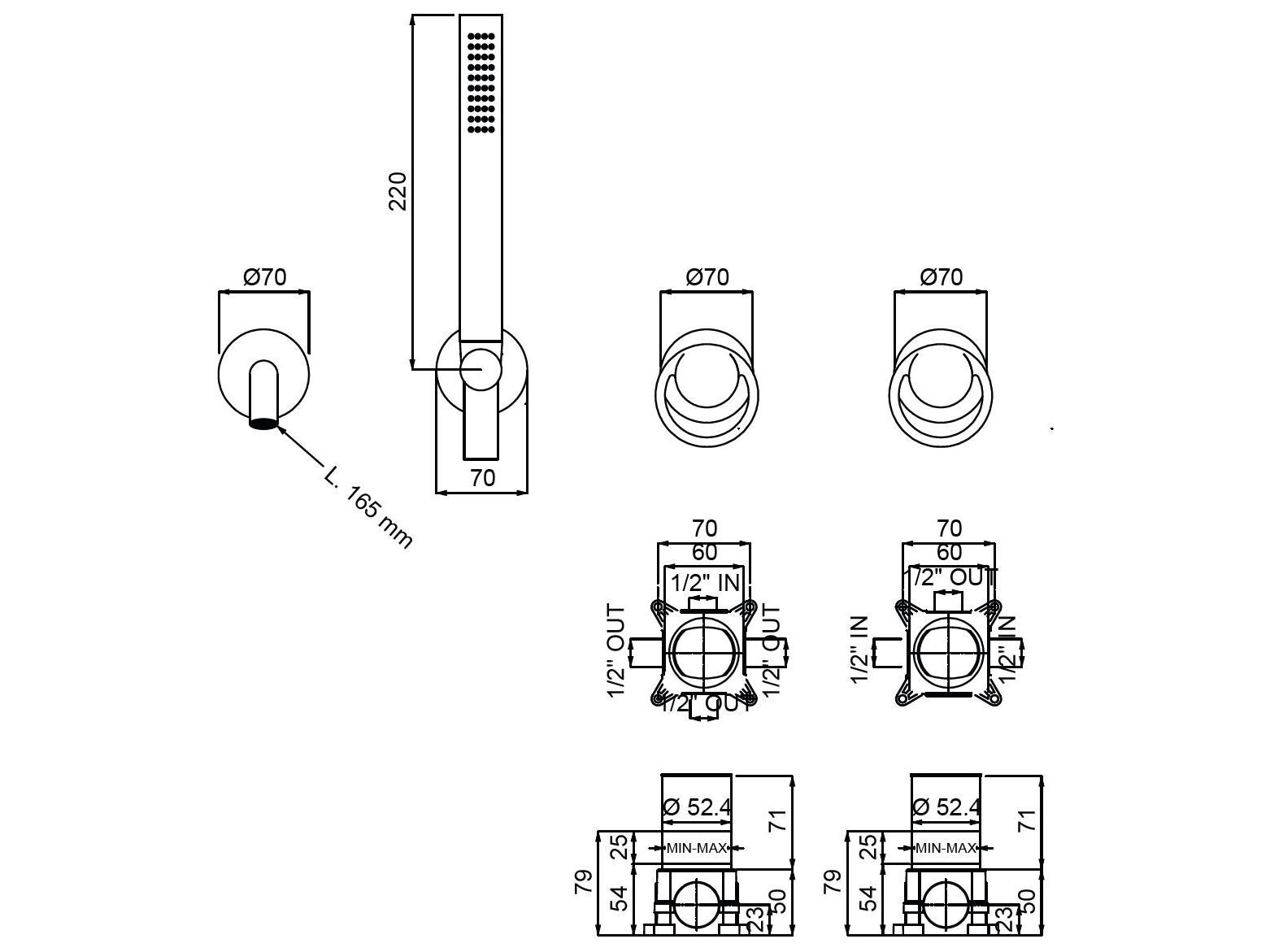 Настенный смеситель для ванны с 3 отверстиями и переключателем QD Magistro Lab Smile ARCH-00039426 - Вид №2