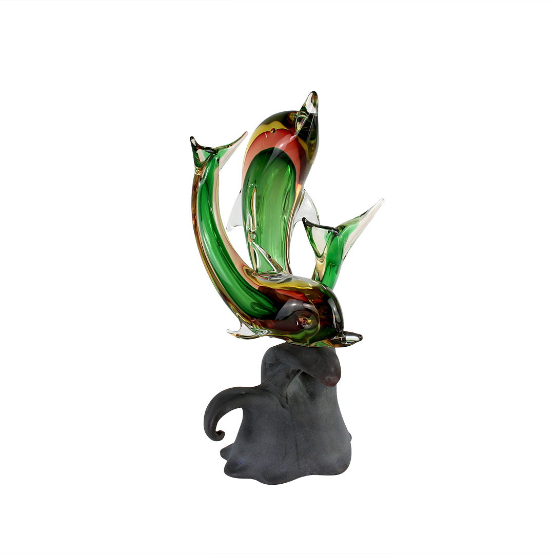 4529 ORIGINALMURANOGLASS Скульптура Танец дельфинов - соммерсо - муранское стекло OMG 34 см  - Вид №1