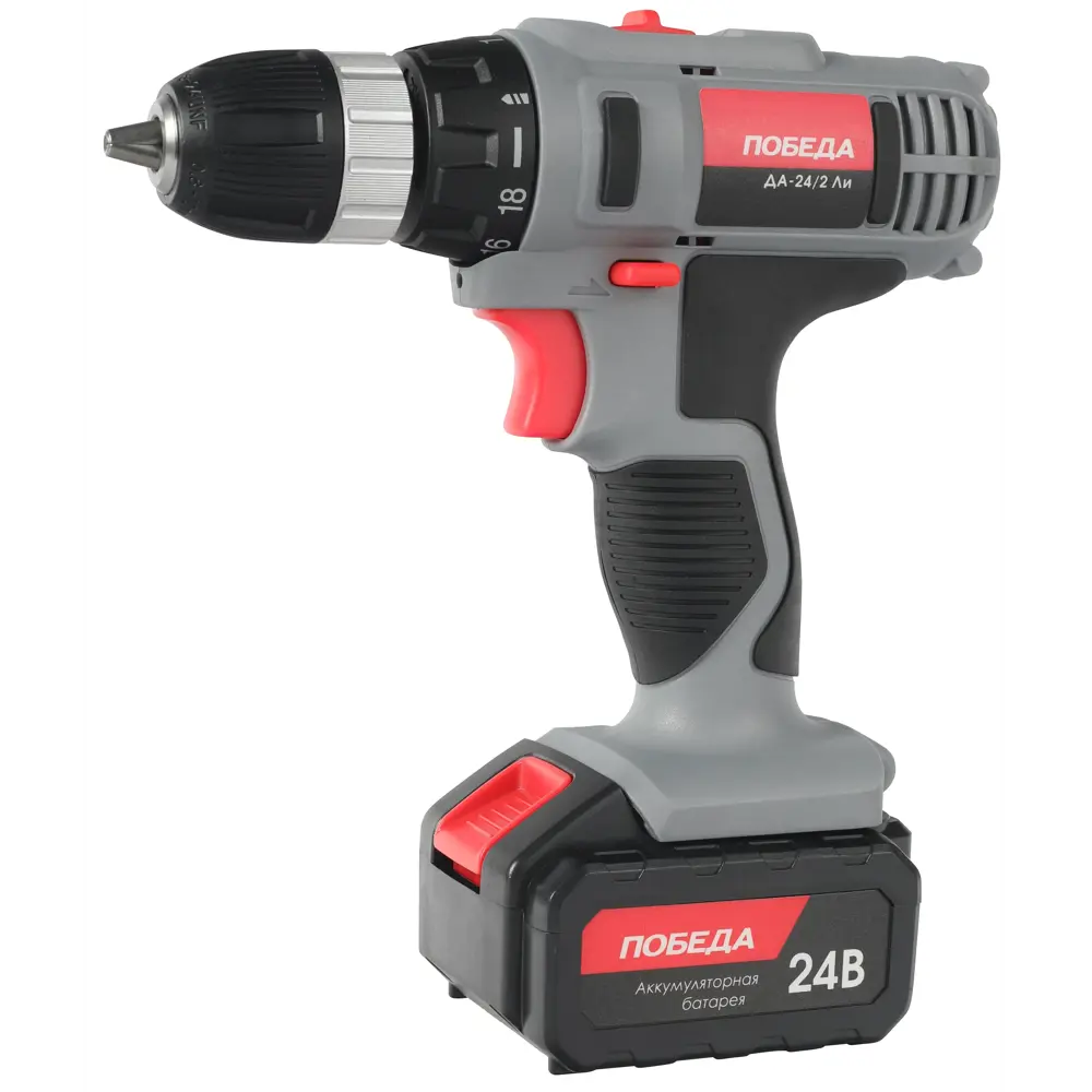 Дрель-шуруповерт аккумуляторная Победа ДА-24/2, 24 В Li-ion 2x2.2 Ач STLM-2006053