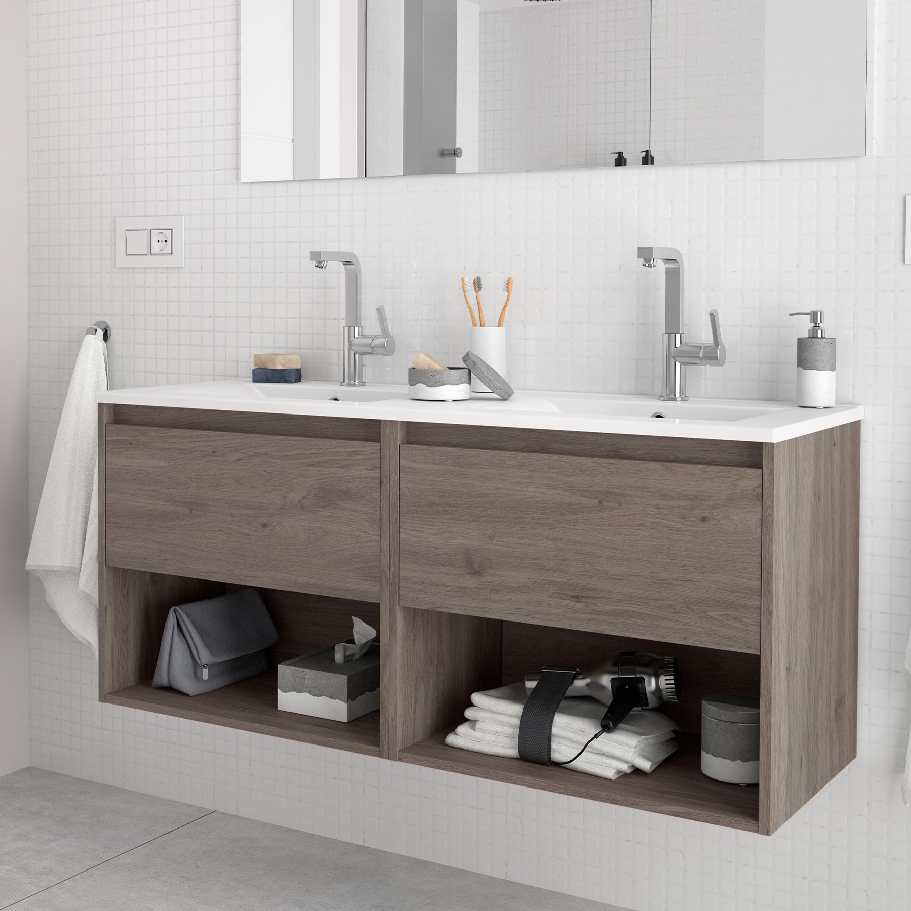 85022 SALGAR Тумба под умывальник NOJA 1200 1 ящика 1 место ETERNITY OAK + Раковина Робл Вечность