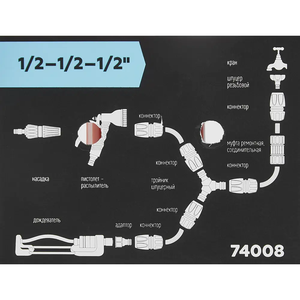 Муфта Т-образная для шланга Amigo 74008 1/2"x1/2"x1/2" STLM-2030655 - Вид №3