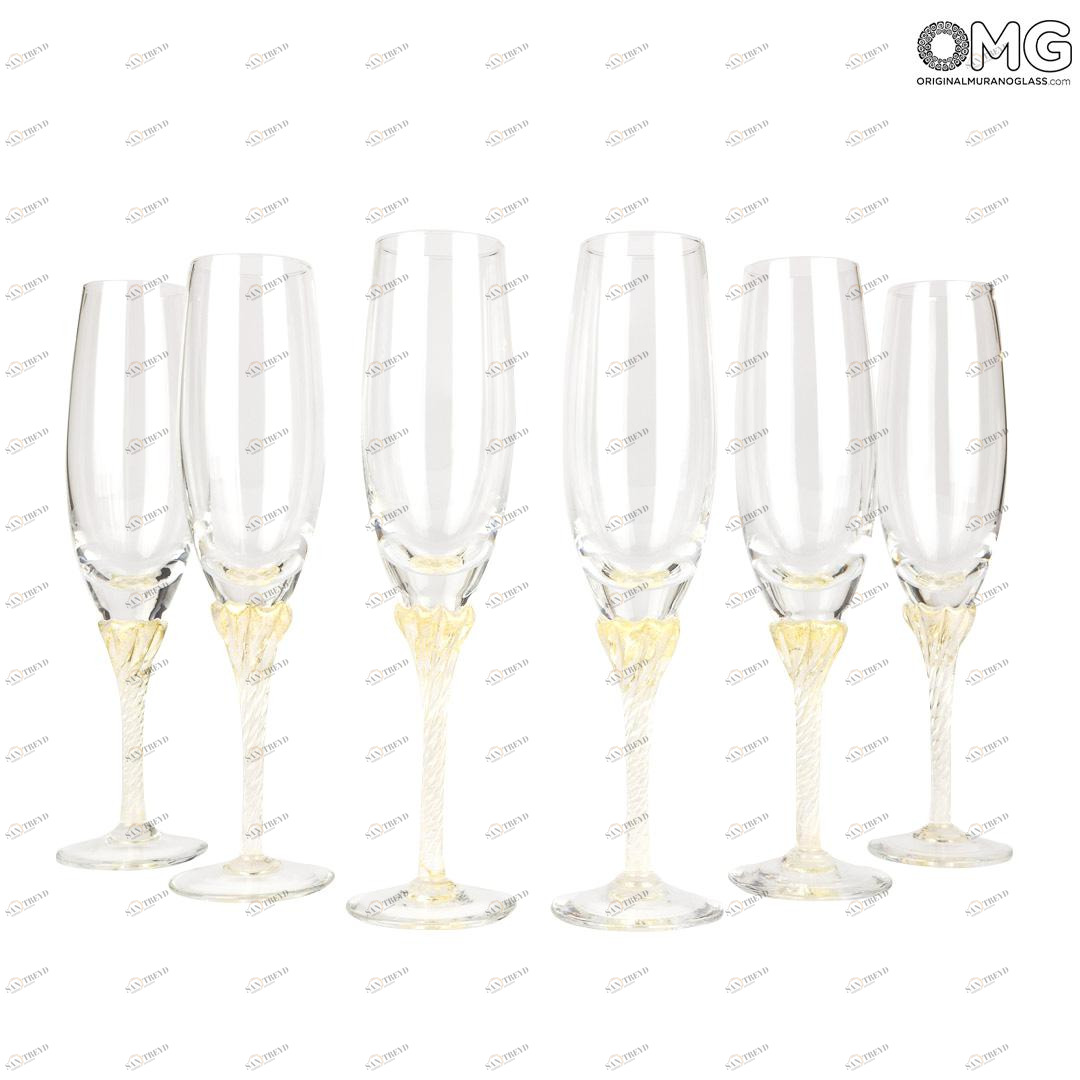 2784 ORIGINALMURANOGLASS Набор из 6 бокалов-флюте для шампанского - Original Murano Glass OMG 7 см 