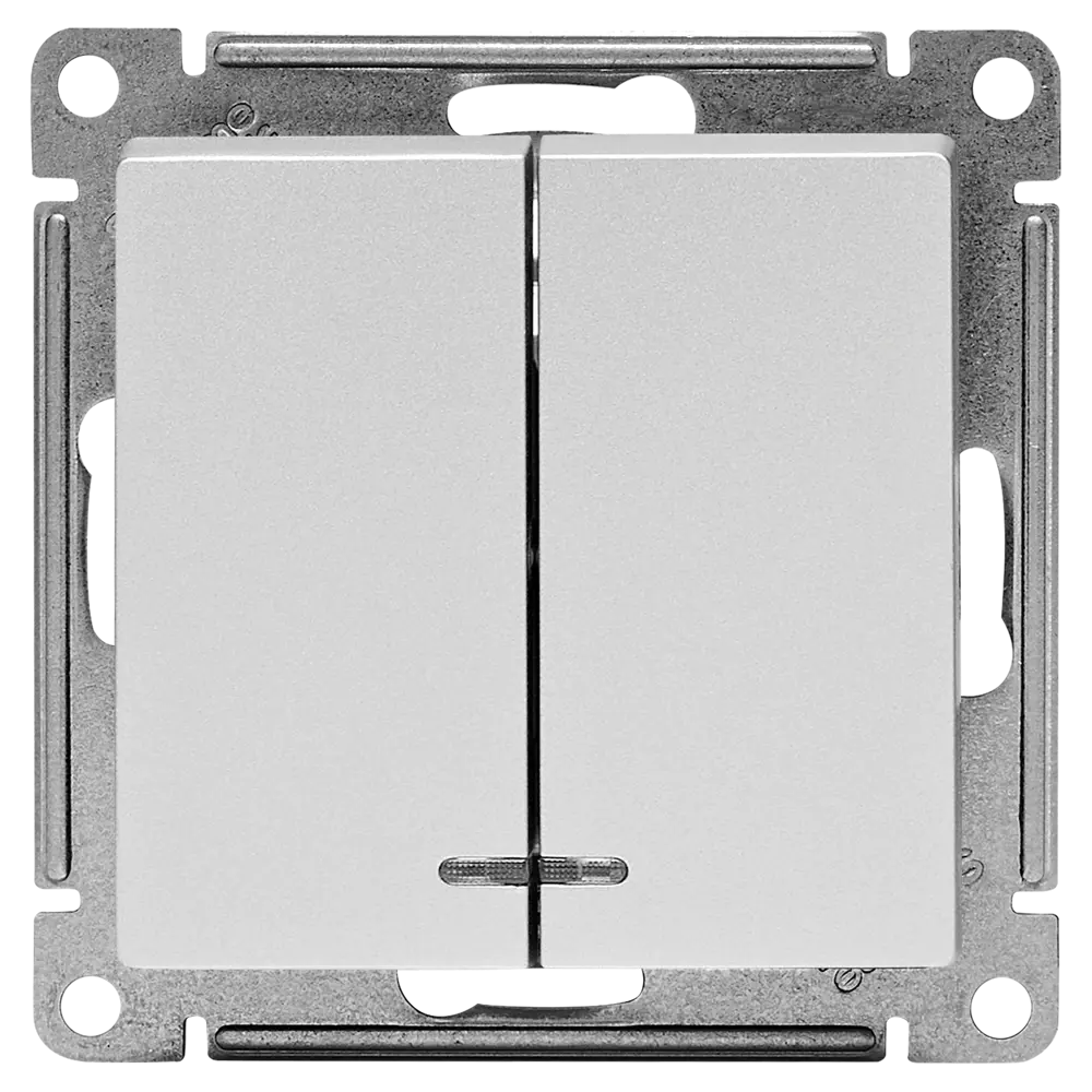 Выключатель встраиваемый Systeme Electric AtlasDesign 2 клавиши с подсветкой цвет алюминий STLM-2064068