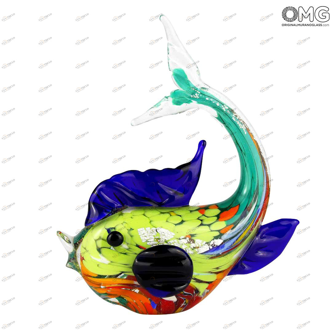 3247 ORIGINALMURANOGLASS Фигурка кита - серебро - Original Murano Glass OMG 15 см 