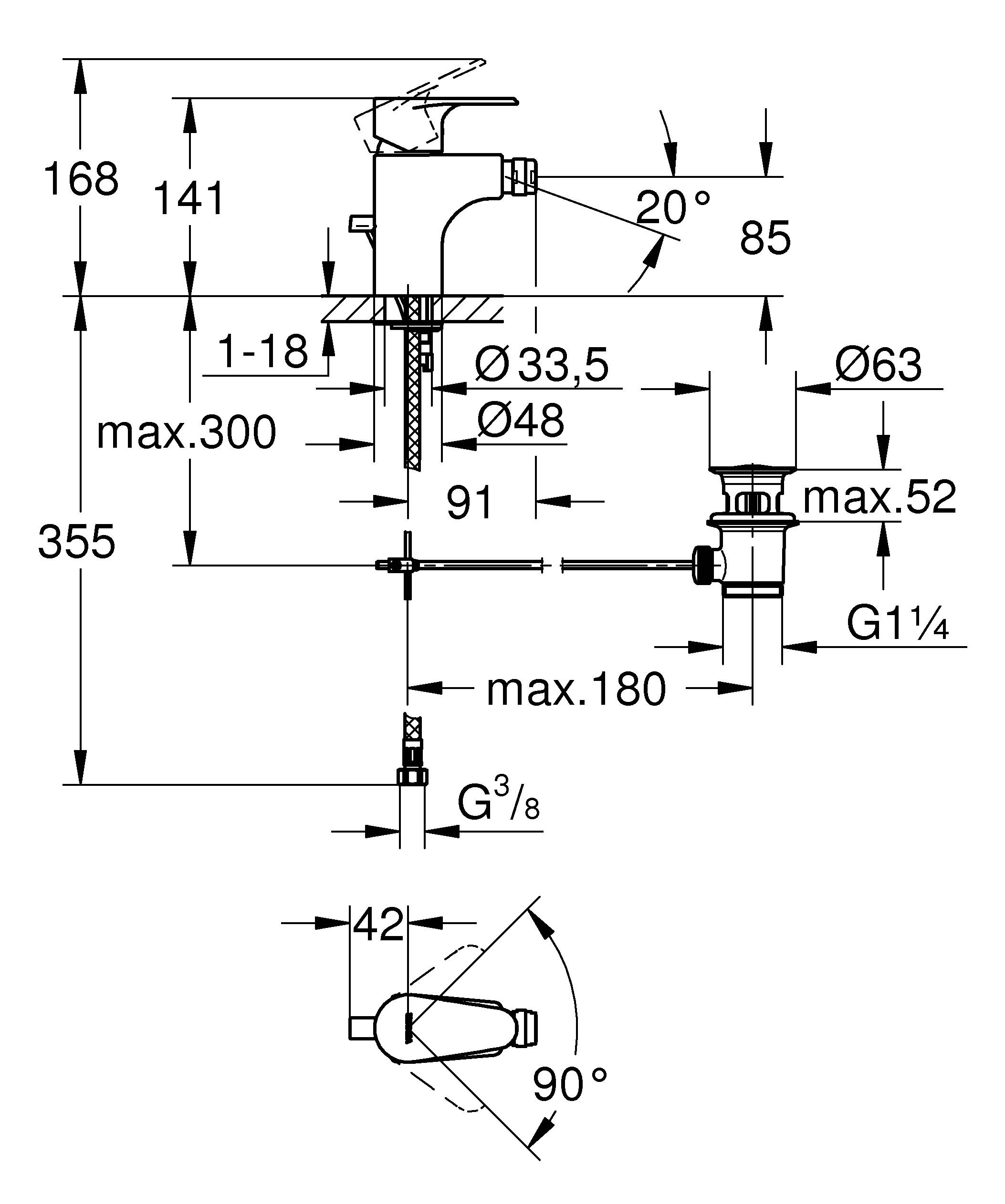 Смеситель для биде Vigour by GROHE с донным клапаном (75147826) - Вид №2