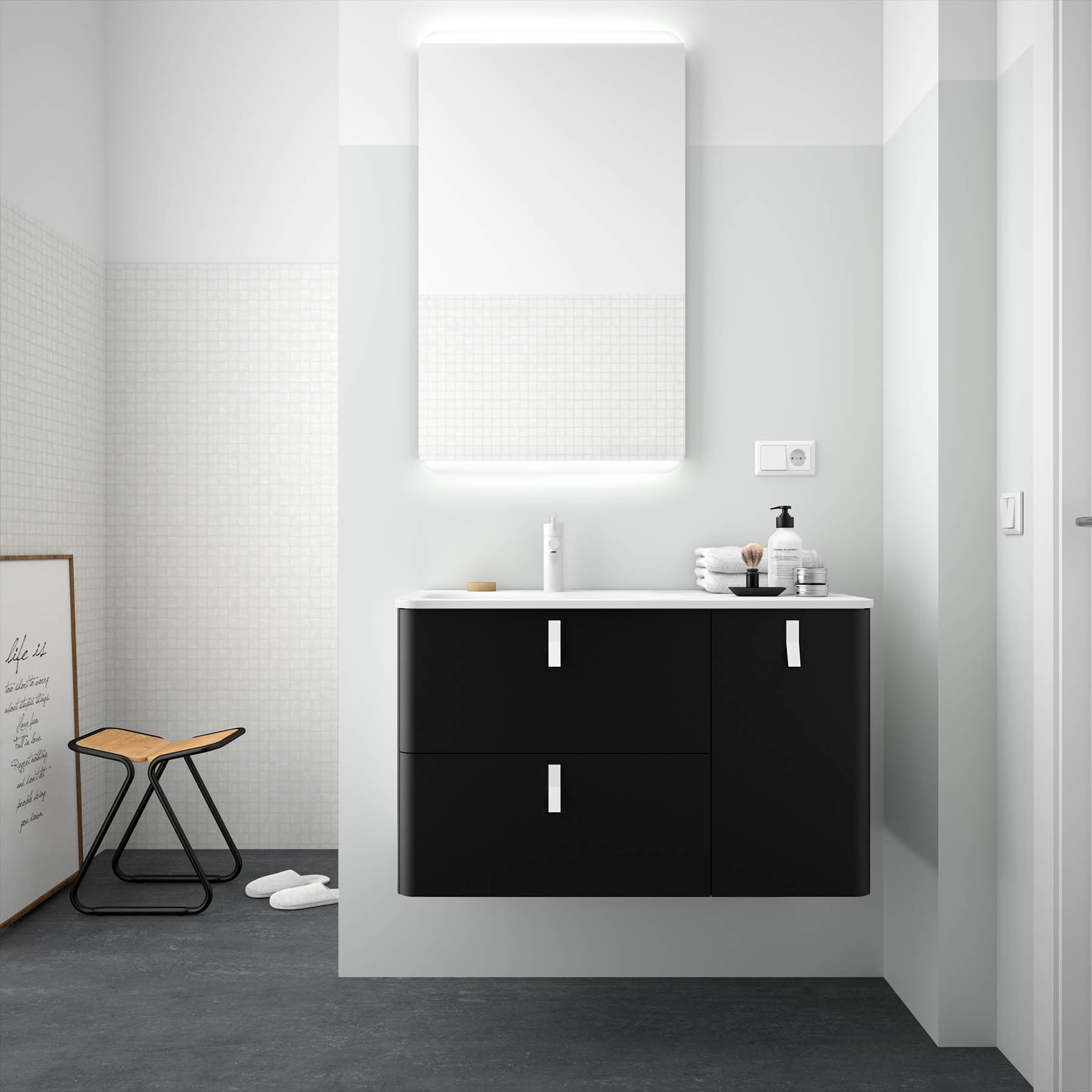 24633 SALGAR Мебель для умывальника UNIIQ 1200 правая MATT BLACK Мягкий черный  - Вид №1