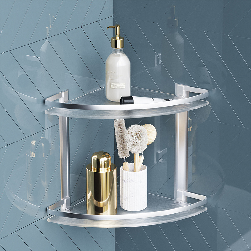 A7456200 Полка двухуровневая угловая стеклянная алюминий AM.PM Sense L 