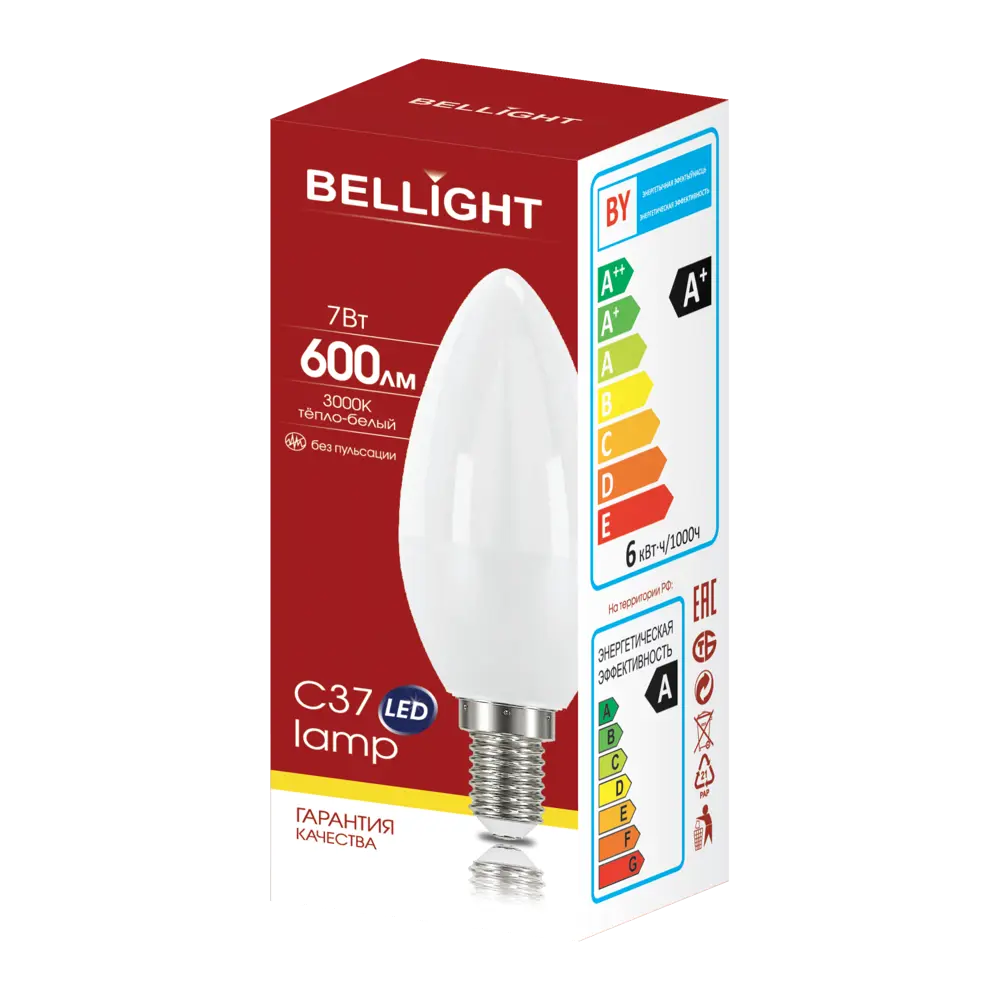 Лампа светодиодная Bellight E14 220-240 В 7 Вт свеча матовая 600 лм теплый белый свет 88297883 STLM-2094098  - Вид №3