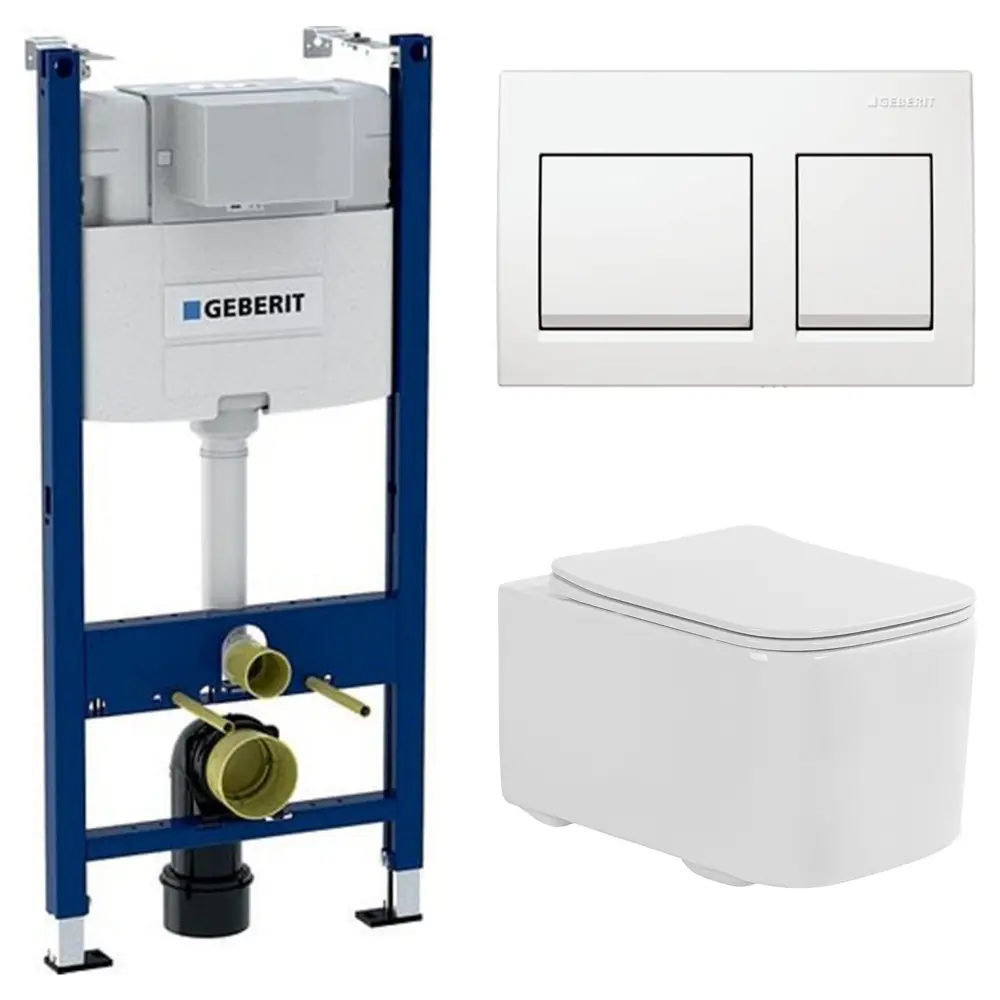Комплект инсталляции Geberit Alpha с безободковым унитазом Aquatek Квадро клавиша Geberit Alpha белая STLM-2169434