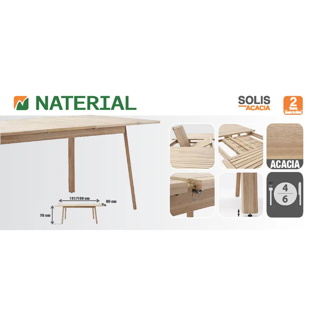 Стол садовый раздвижной Naterial Solis Butterfly 150-200x90x76 см акация светло-коричневый Товар без серии STLM-2079552 - Вид №22