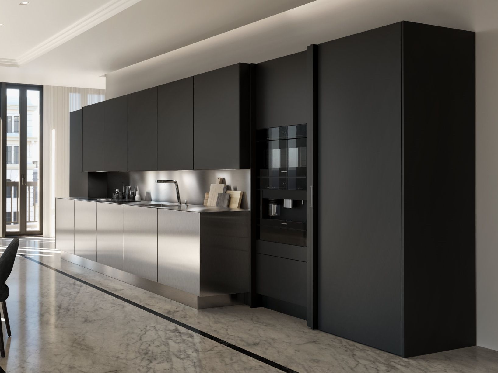 Линейная кухня из стали и дерева SieMatic SieMatic PURE - SE ARCH-00028653
