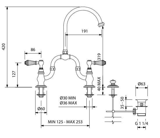Смеситель для раковины с 3 отверстиями Park Avenue Beatrice ARCH-00078140 - Вид №1