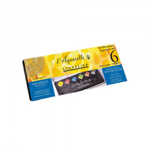 131608 Краска акварель Набор акварели Artists в полукюветах, 6 цветов + 6 пустых ячеек, металл Sennelier