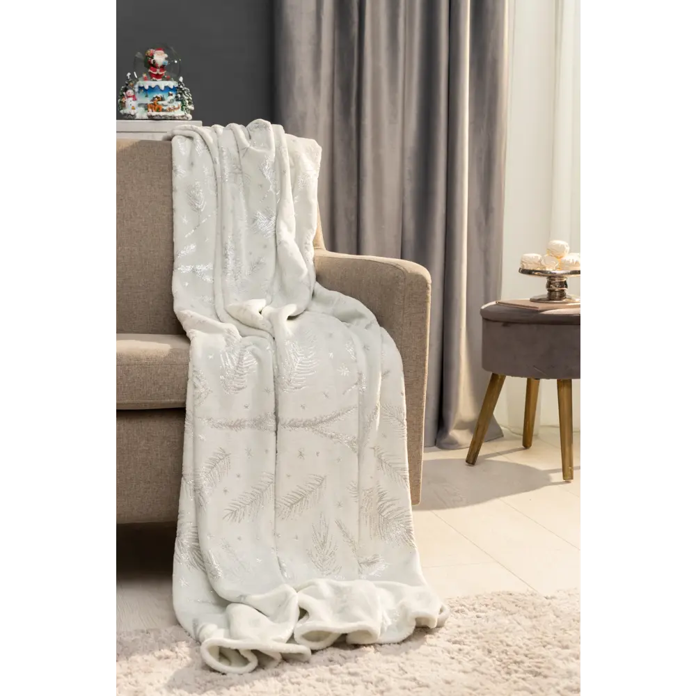 Плед Еловые веточки 180x200 см микрофибра цвет белый с серебром Ardenza Новогодняя STLM-2208262 - Вид №3