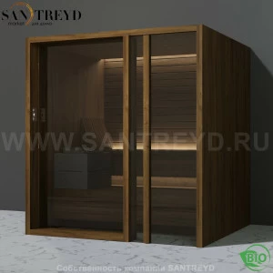 Effegibi YOKU.G80 BI.70300007 Био-сауна с правой дверью. Мощность: 9 кВт макс. Размеры: длина 202 см, ширина 180 см. Отделка: чёрный орех