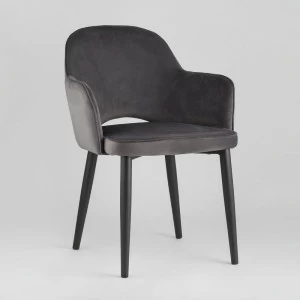Стул с подлокотниками мягкий серый с черными металлическими ножками "Венера" STOOL GROUP ДИЗАЙНЕРСКИЕ 00-3881945 Серый