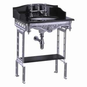 Гранитная столешница на 1,2 или 3 отверстия с подстольем из полированного алюминия  Burlington G7 1TH, T38 ALU, G12 65см х 57,5см